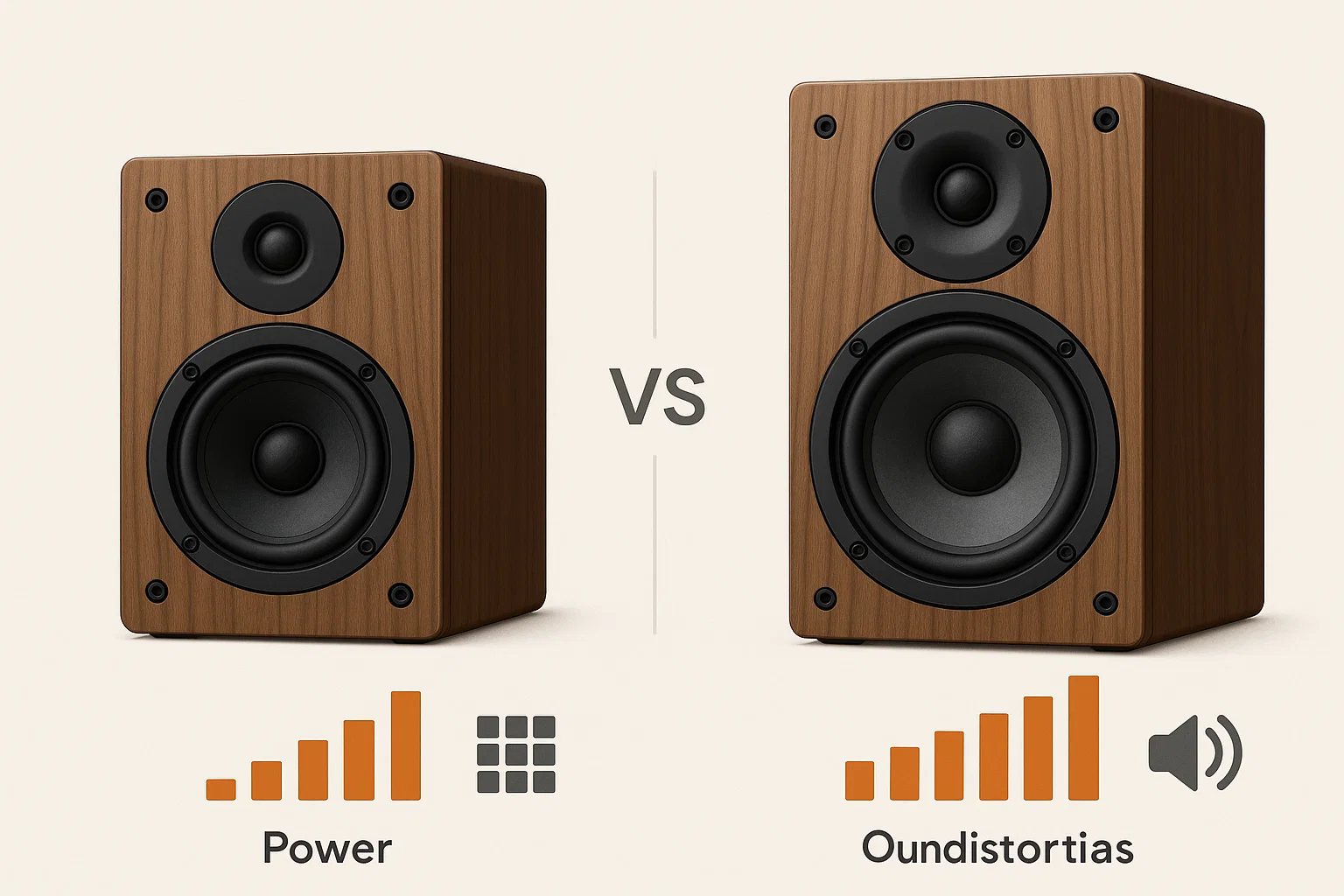 Comparison of two speakers: one with lower wattage but better sound quality, the other with higher wattage but inferior sound