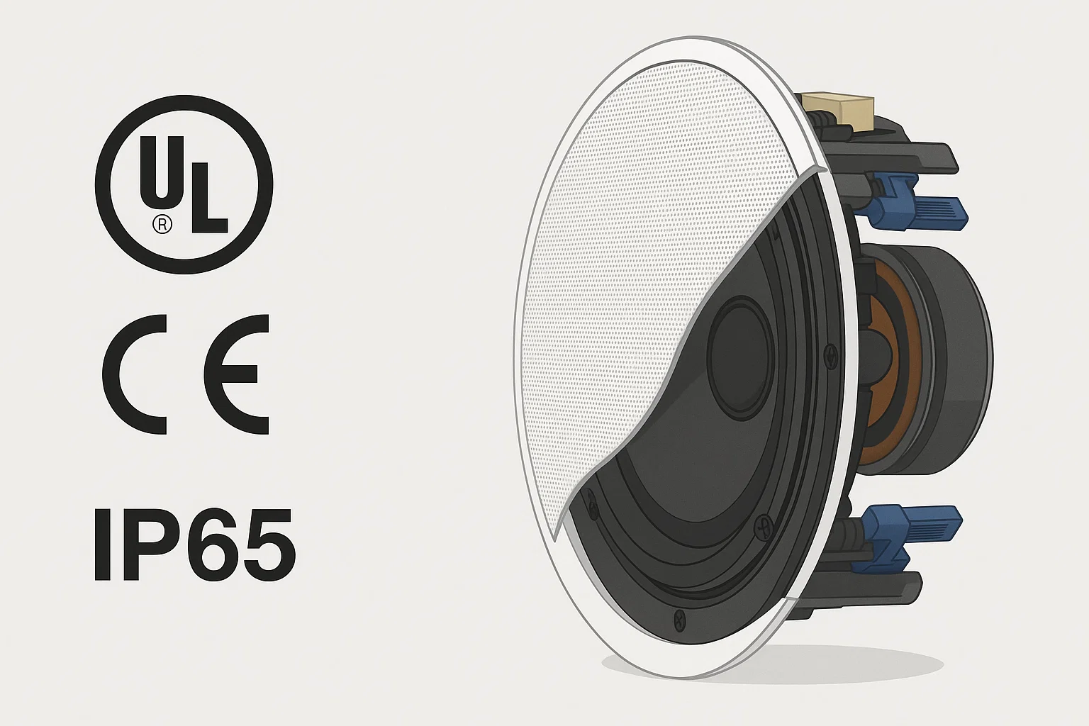Ceiling speaker safety standards UL CE IP certifications