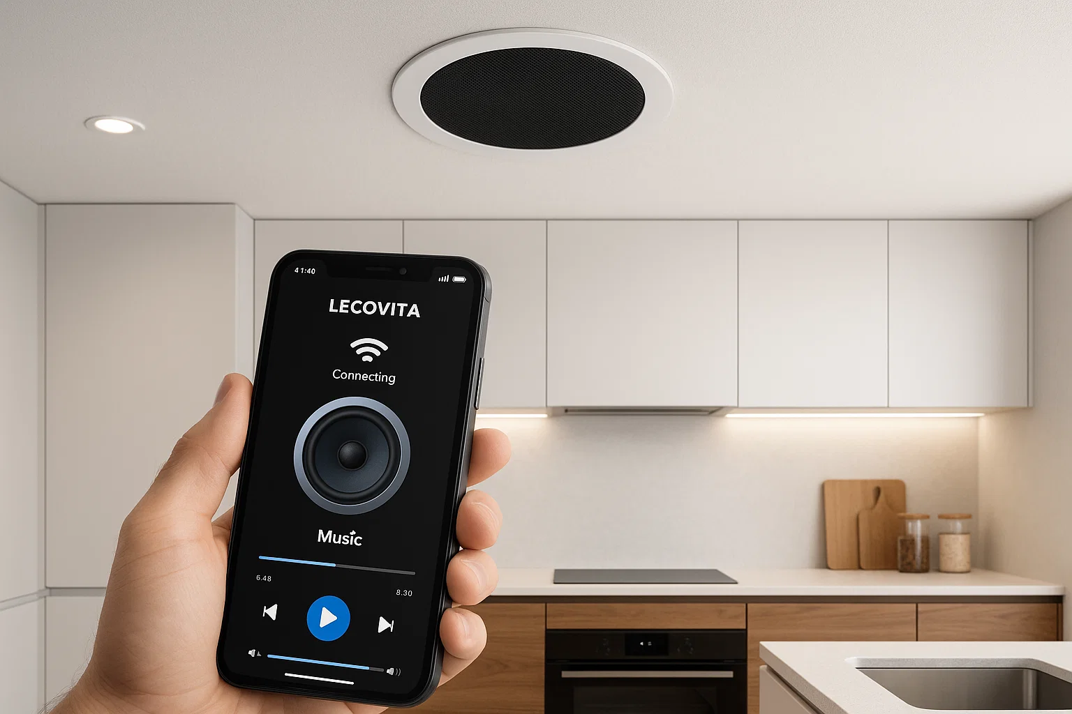 Wireless ceiling speaker maintenance and connectivity