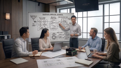 LECOVITA technical team explaining a hand-drawn Bluetooth amplifier schematic to international clients.