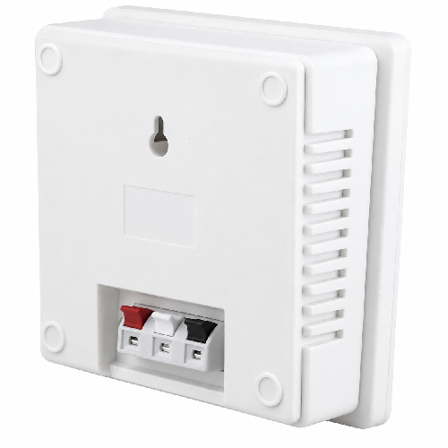 Rear view of LECOVITA BWSC-3 plastic wall speaker showing keyhole mounting slot for direct screw hanging